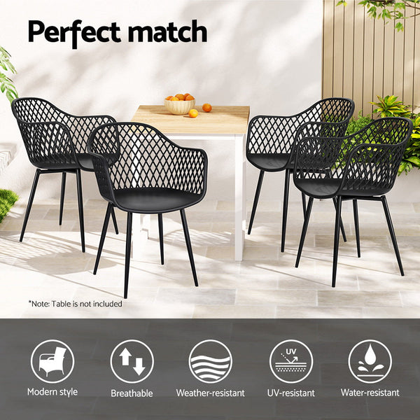 Gardeon 4PC Outdoor Dining Chairs PP Lounge Chair Patio Furniture Garden Black Gardeon