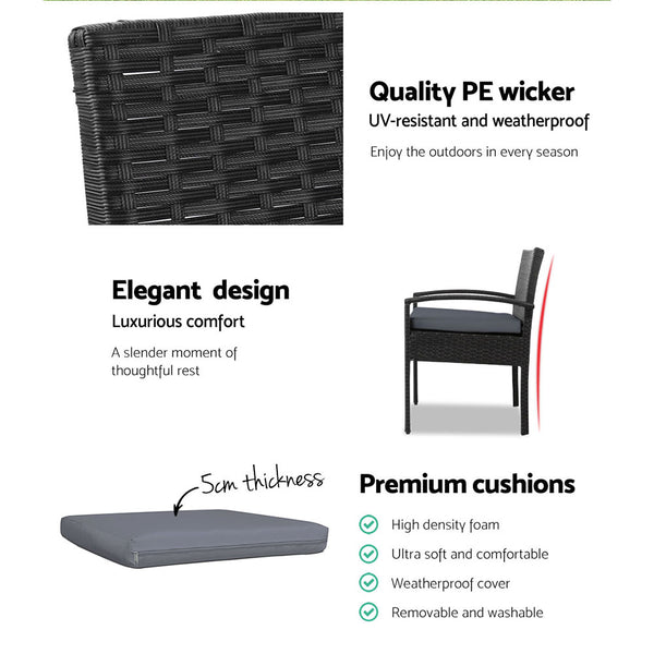 Gardeon Outdoor Furniture Bistro Wicker Chair Black freeshipping - Awezingly
