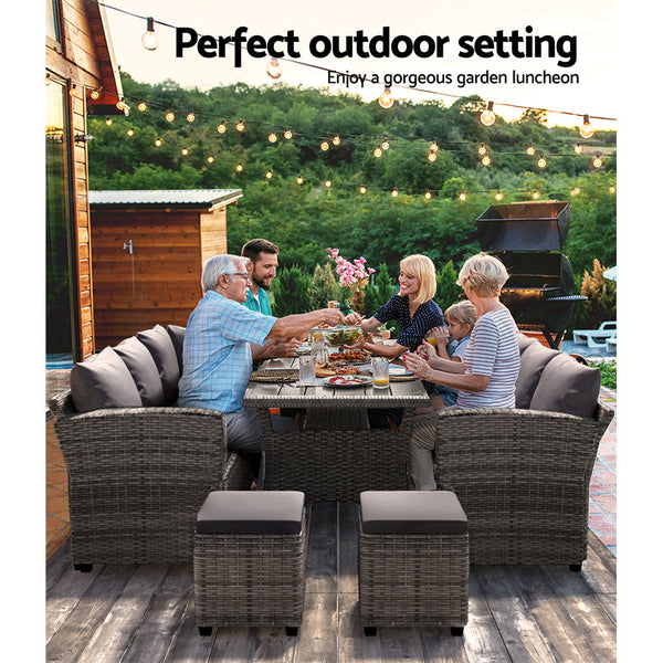 Gardeon 9-Seater Outdoor Dining Set Patio Furniture Wicker Lounge Table Chairs Gardeon
