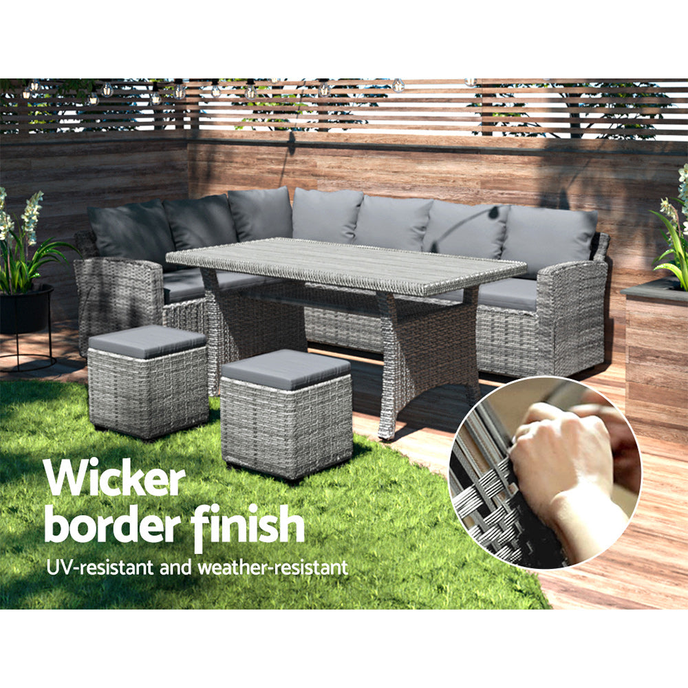 Gardeon 9-Seater Outdoor Dining Set Patio Furniture Wicker Lounge Table Chairs Gardeon