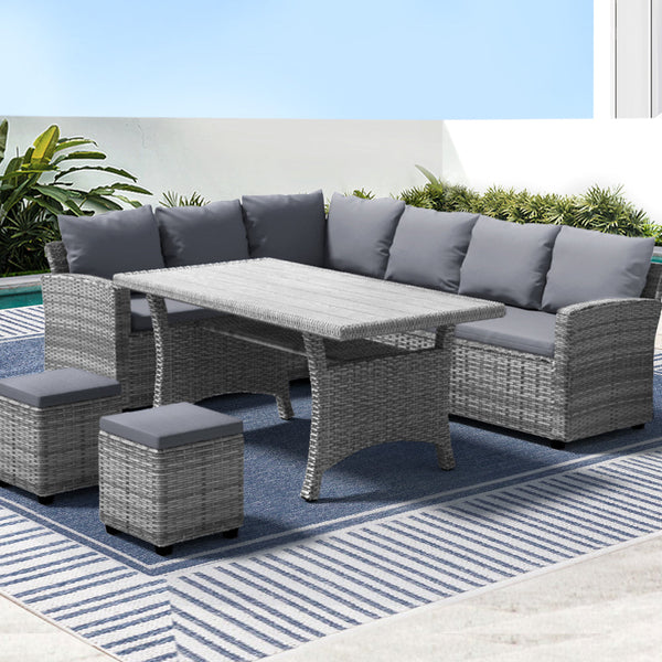 Gardeon 9-Seater Outdoor Dining Set Patio Furniture Wicker Lounge Table Chairs Gardeon