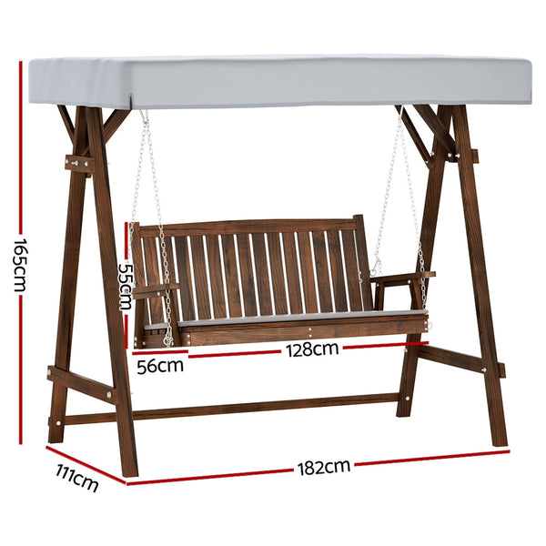Gardeon Wooden Swing Chair Garden Bench Canopy 3 Seater Outdoor Furniture Gardeon