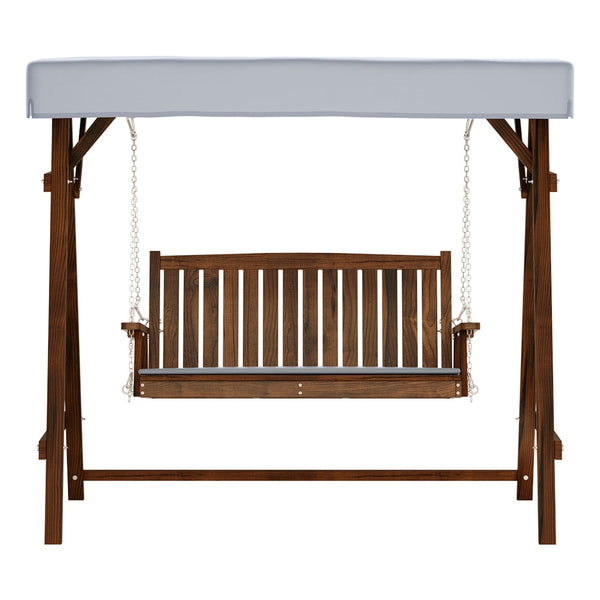 Gardeon Wooden Swing Chair Garden Bench Canopy 3 Seater Outdoor Furniture Gardeon