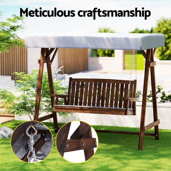 Gardeon Wooden Swing Chair Garden Bench Canopy 3 Seater Outdoor Furniture Gardeon