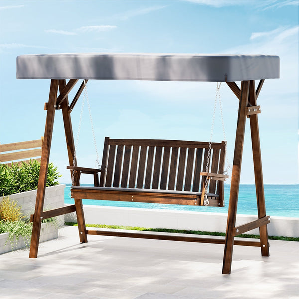 Gardeon Wooden Swing Chair Garden Bench Canopy 3 Seater Outdoor Furniture Gardeon