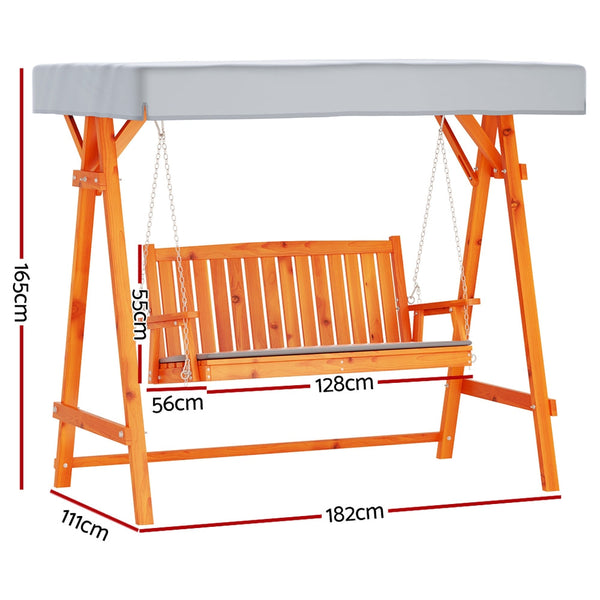 Gardeon Wooden Swing Chair Garden Bench Canopy 3 Seater Outdoor Furniture Gardeon