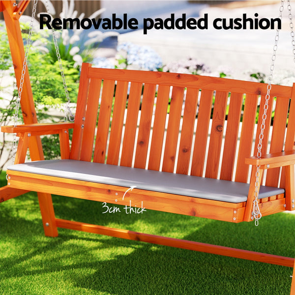 Gardeon Wooden Swing Chair Garden Bench Canopy 3 Seater Outdoor Furniture Gardeon
