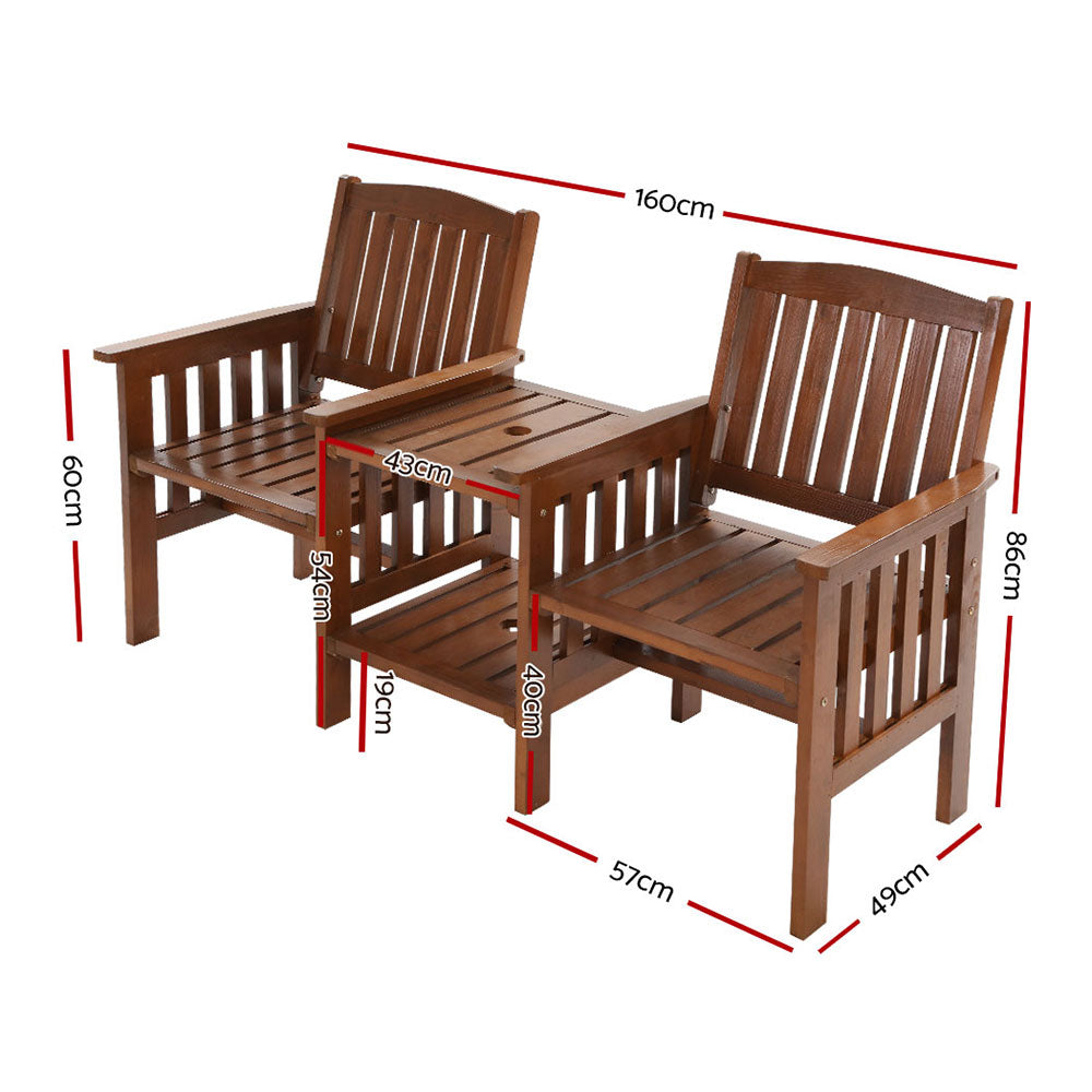Gardeon Garden Bench Chair Table Loveseat Wooden Outdoor Furniture Patio Park Brown freeshipping - Awezingly