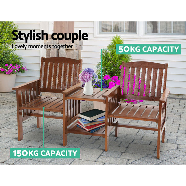 Gardeon Garden Bench Chair Table Loveseat Wooden Outdoor Furniture Patio Park Brown freeshipping - Awezingly