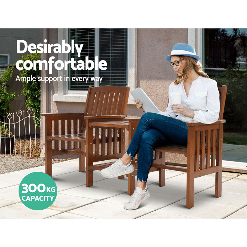 Gardeon Garden Bench Chair Table Loveseat Wooden Outdoor Furniture Patio Park Brown freeshipping - Awezingly