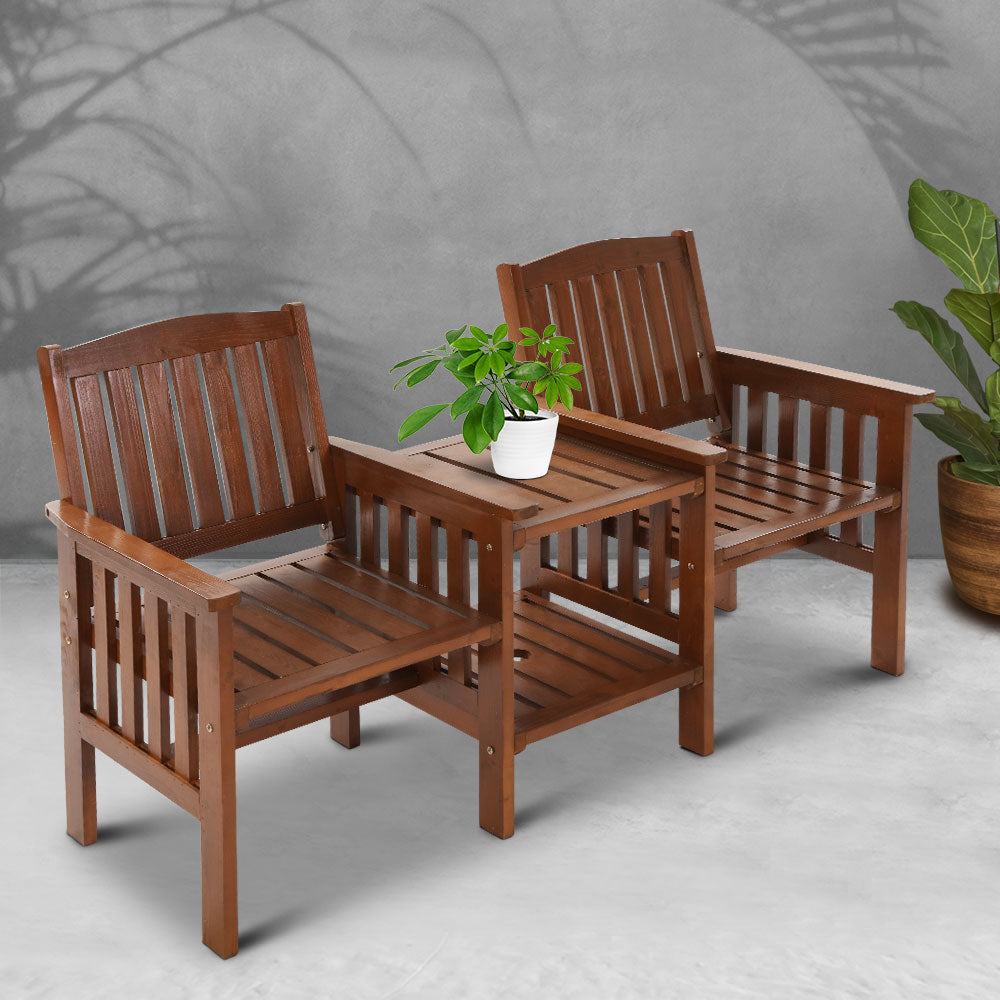 Gardeon Garden Bench Chair Table Loveseat Wooden Outdoor Furniture Patio Park Brown freeshipping - Awezingly