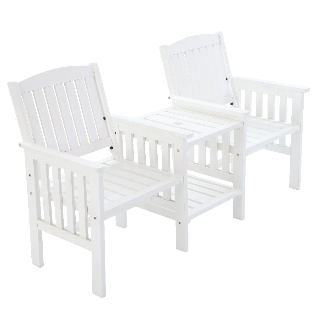 Gardeon Garden Bench Chair Table Loveseat Wooden Outdoor Furniture Patio Park White Gardeon