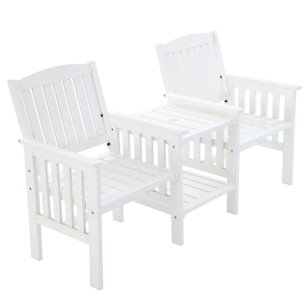 Gardeon Garden Bench Chair Table Loveseat Wooden Outdoor Furniture Patio Park White Gardeon