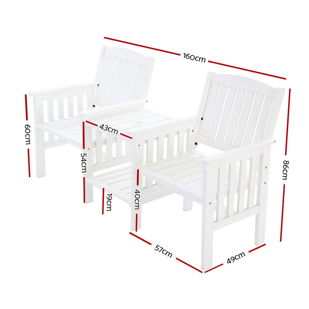 Gardeon Garden Bench Chair Table Loveseat Wooden Outdoor Furniture Patio Park White Gardeon