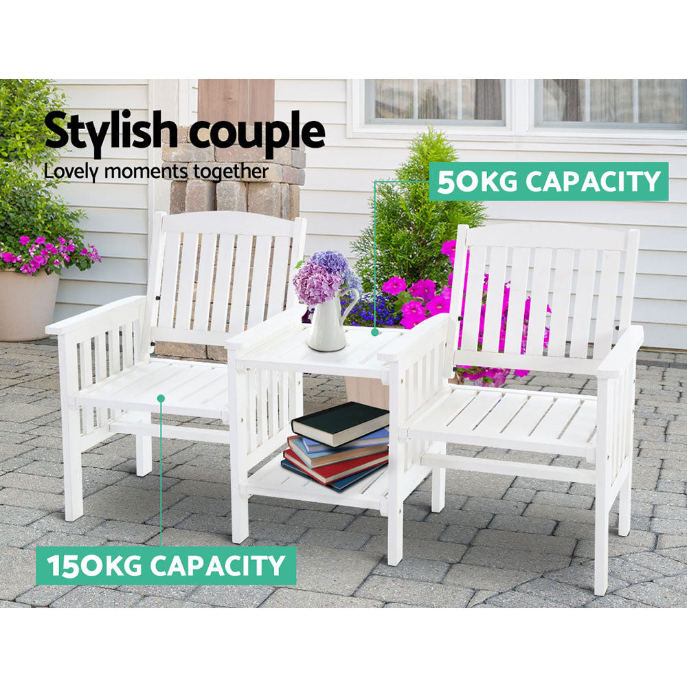 Gardeon Garden Bench Chair Table Loveseat Wooden Outdoor Furniture Patio Park White Gardeon