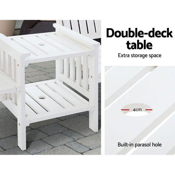 Gardeon Garden Bench Chair Table Loveseat Wooden Outdoor Furniture Patio Park White Gardeon
