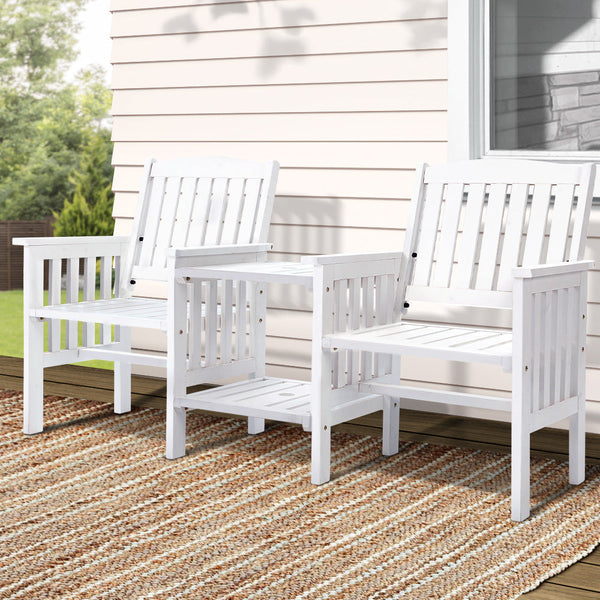 Gardeon Garden Bench Chair Table Loveseat Wooden Outdoor Furniture Patio Park White Gardeon