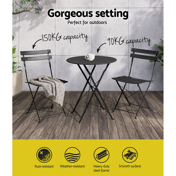 Gardeon Outdoor Setting Table and Chairs Folding Patio Furniture Bistro Set Gardeon