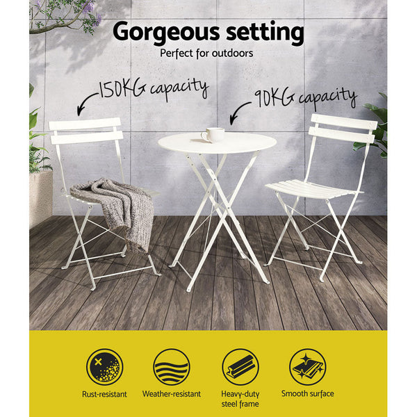 Gardeon Outdoor Setting Bistro Set Table and Chairs Folding Patio Furniture Gardeon