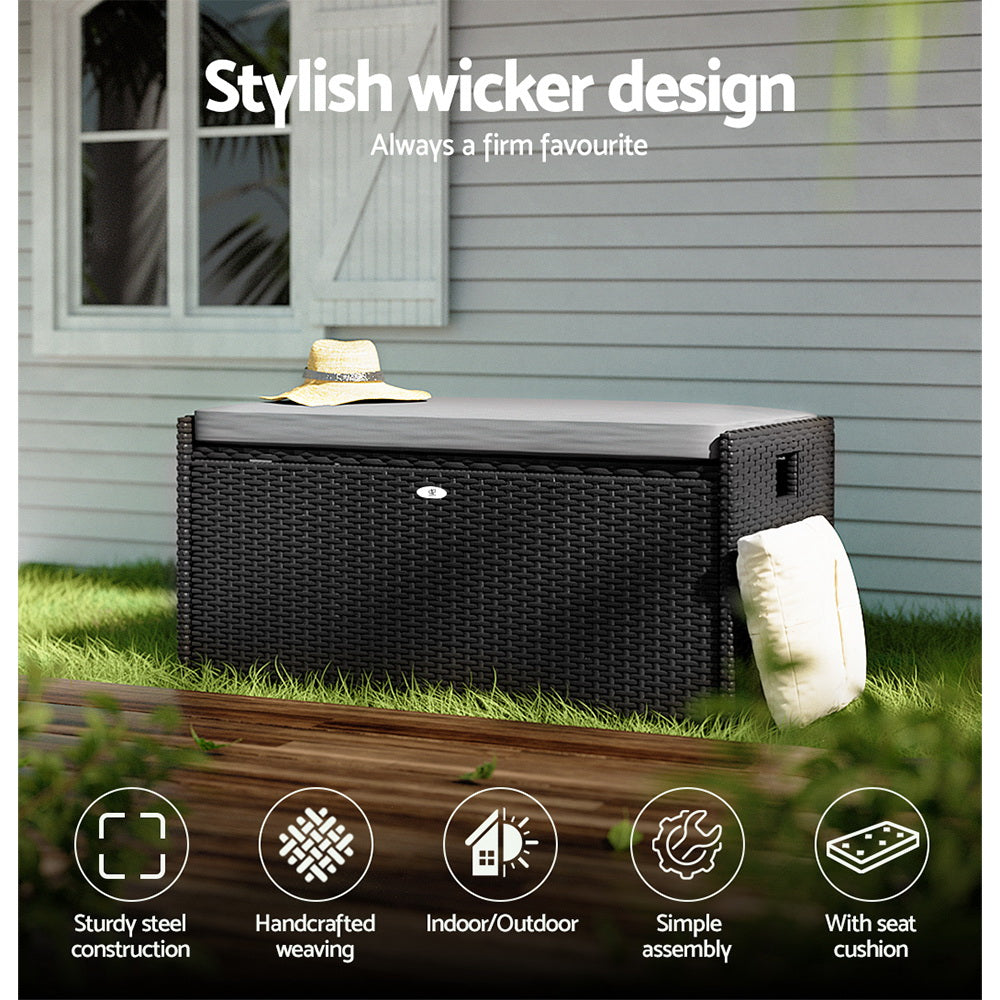 Gardeon Outdoor Storage Bench Box Garden Sheds Tools Wicker Cushion Patio Chair Gardeon