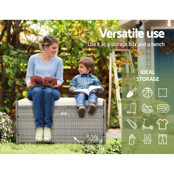 Gardeon Outdoor Storage Bench Box Garden Sheds Tools Patio Wicker Cushion Chair Gardeon