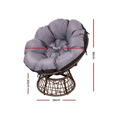 Gardeon Outdoor Papasan Chairs Lounge Setting Patio Furniture Wicker Brown