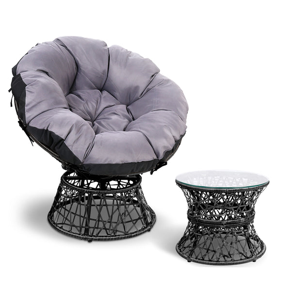 Gardeon Papasan Chair and Side Table - Black freeshipping - Awezingly