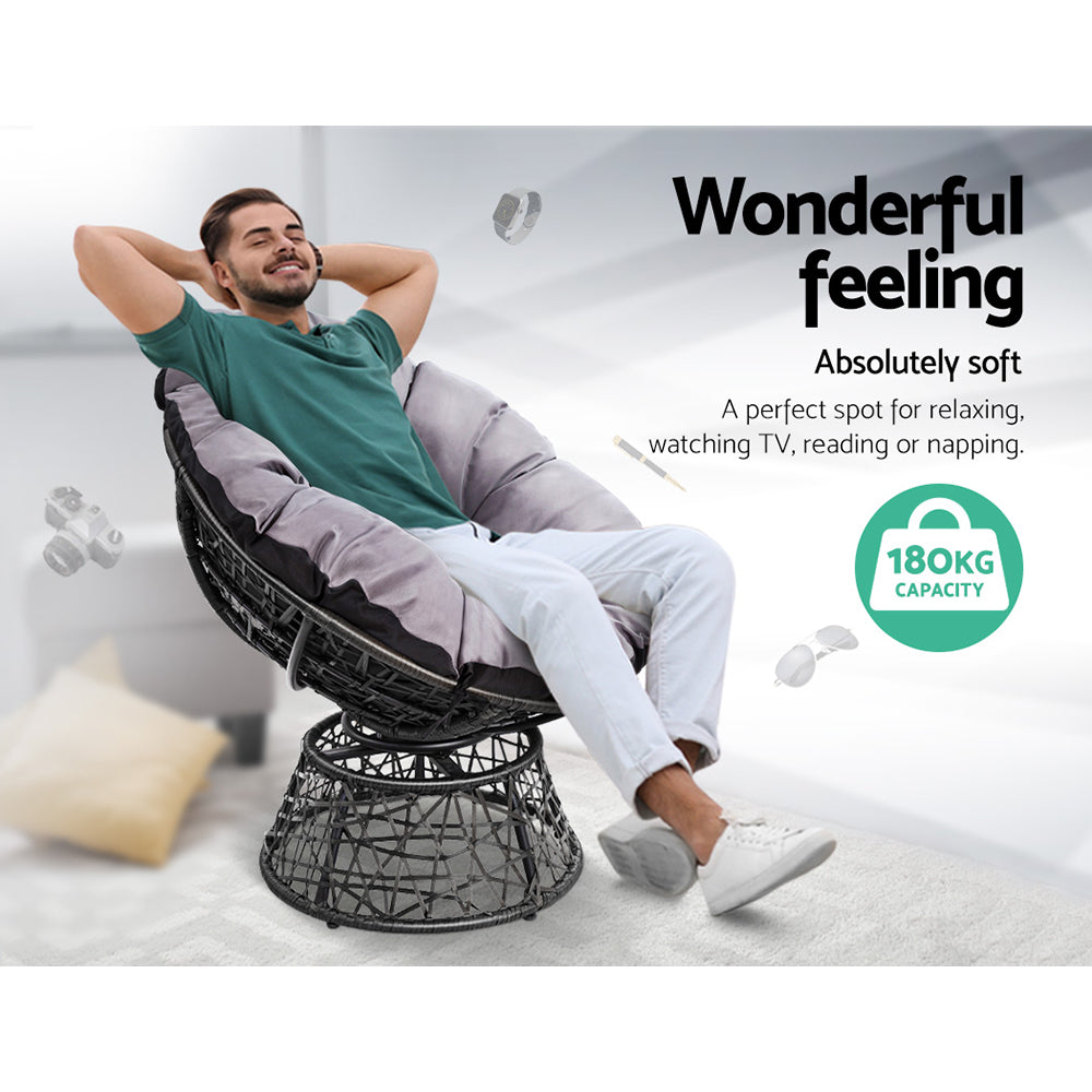 Gardeon Papasan Chair and Side Table - Black freeshipping - Awezingly