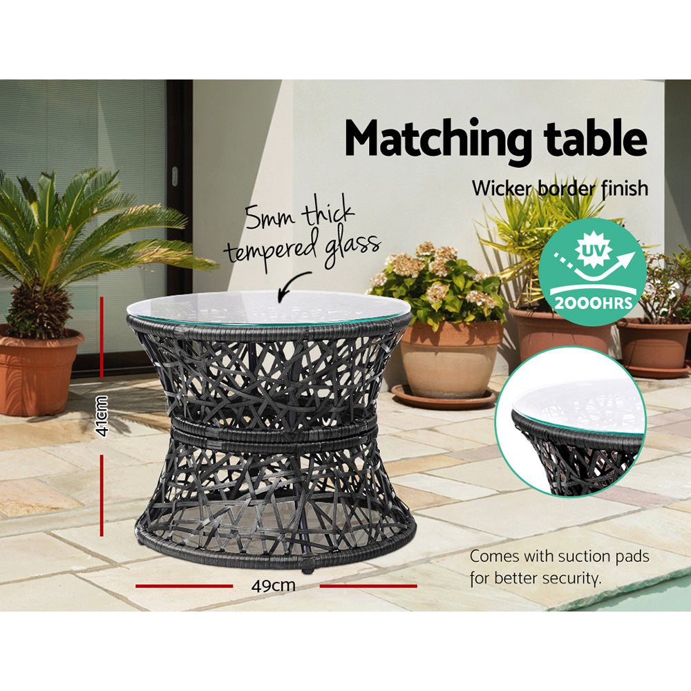 Gardeon Papasan Chair and Side Table - Black freeshipping - Awezingly