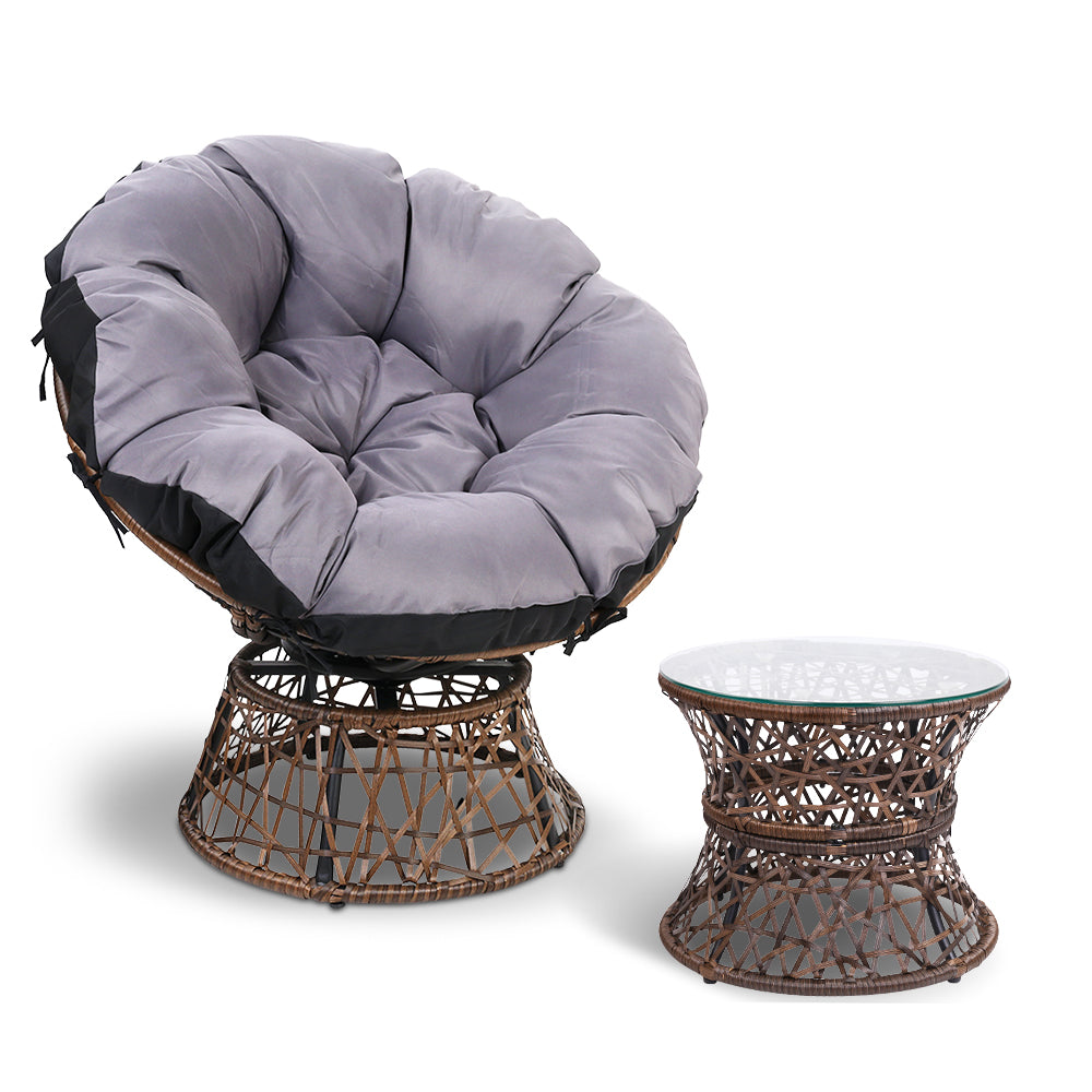 Gardeon Papasan Chair and Side Table - Brown freeshipping - Awezingly