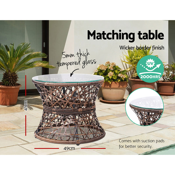 Gardeon Papasan Chair and Side Table - Brown freeshipping - Awezingly