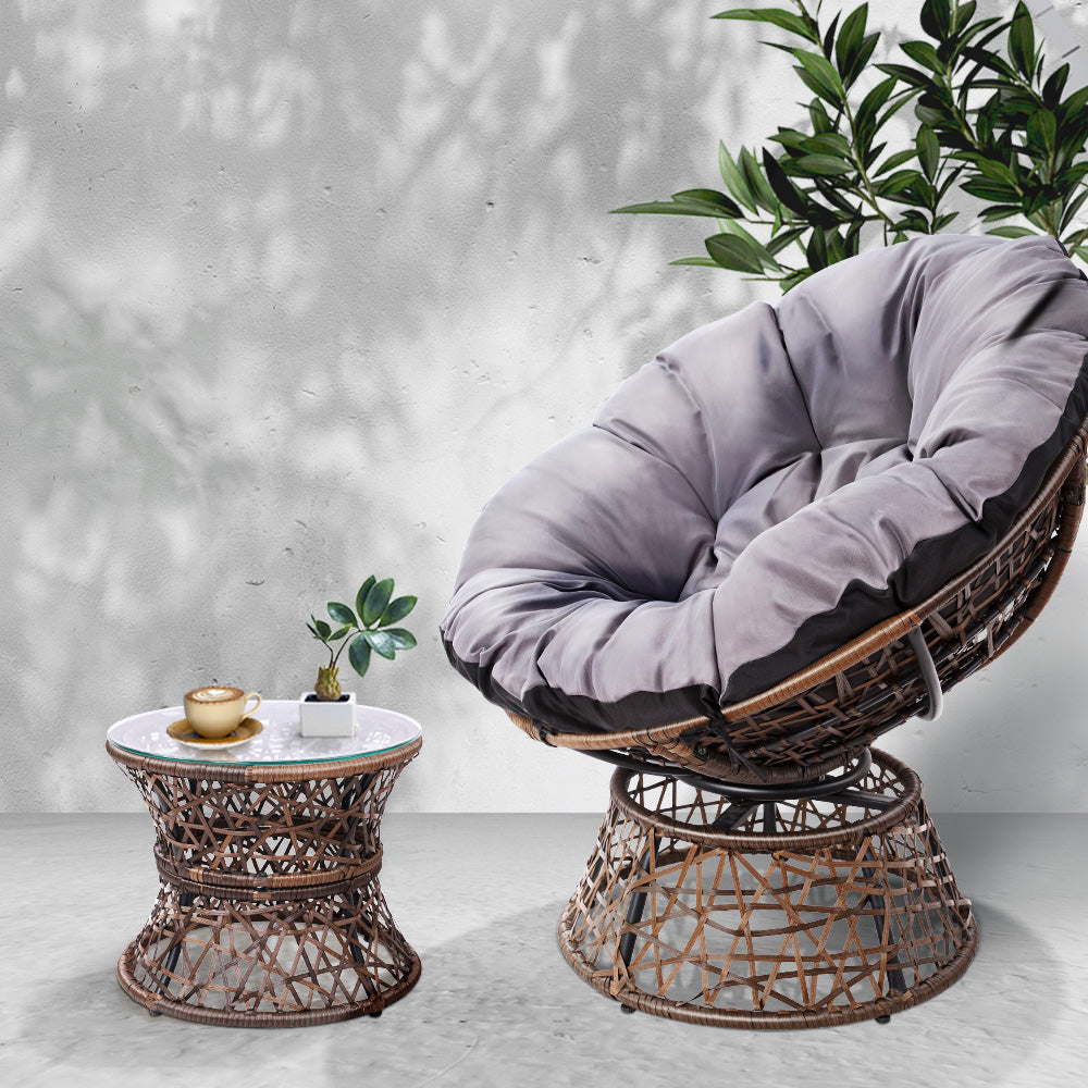 Gardeon Papasan Chair and Side Table - Brown freeshipping - Awezingly