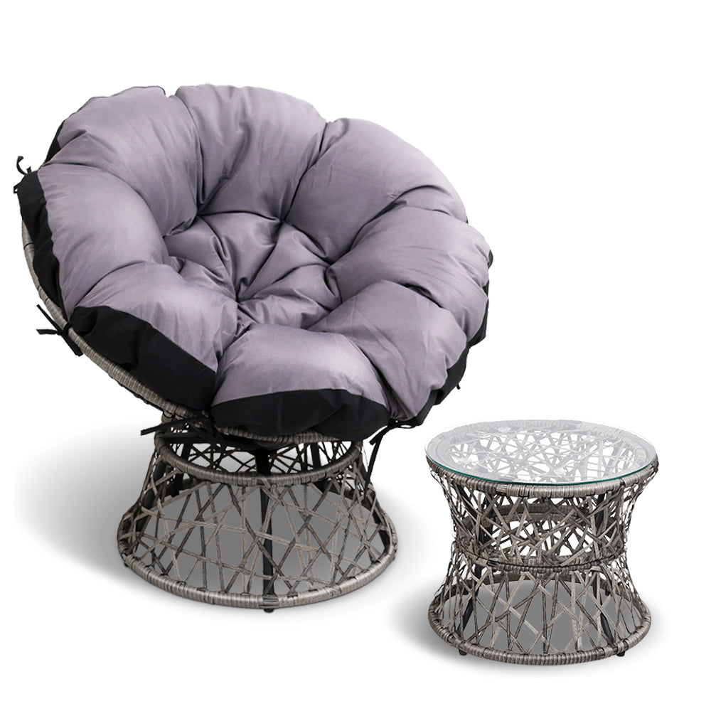 Gardeon Papasan Chair and Side Table - Grey freeshipping - Awezingly