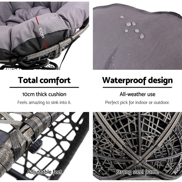 Gardeon Papasan Chair and Side Table - Grey freeshipping - Awezingly