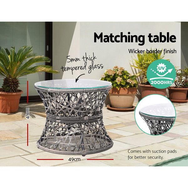 Gardeon Papasan Chair and Side Table - Grey freeshipping - Awezingly