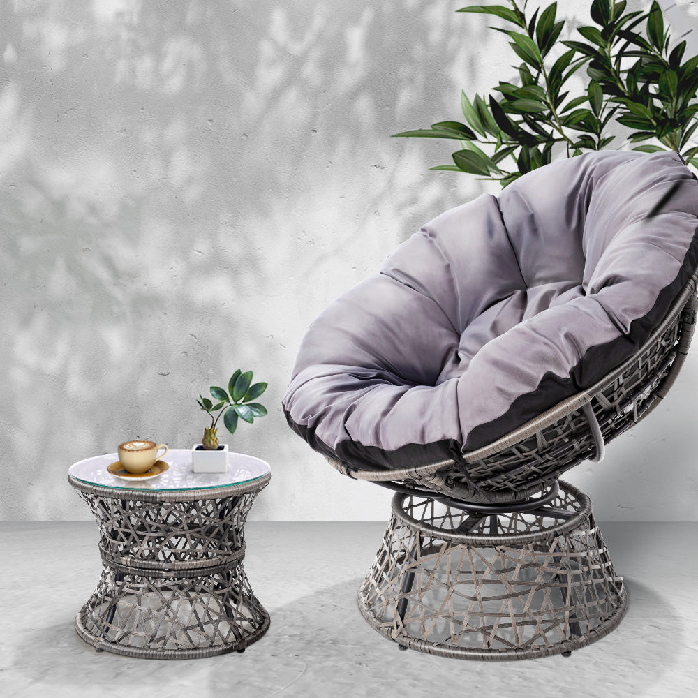 Gardeon Papasan Chair and Side Table - Grey freeshipping - Awezingly