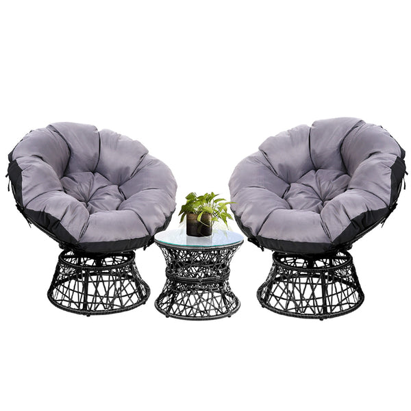Gardeon Papasan Chair and Side Table Set- Black freeshipping - Awezingly
