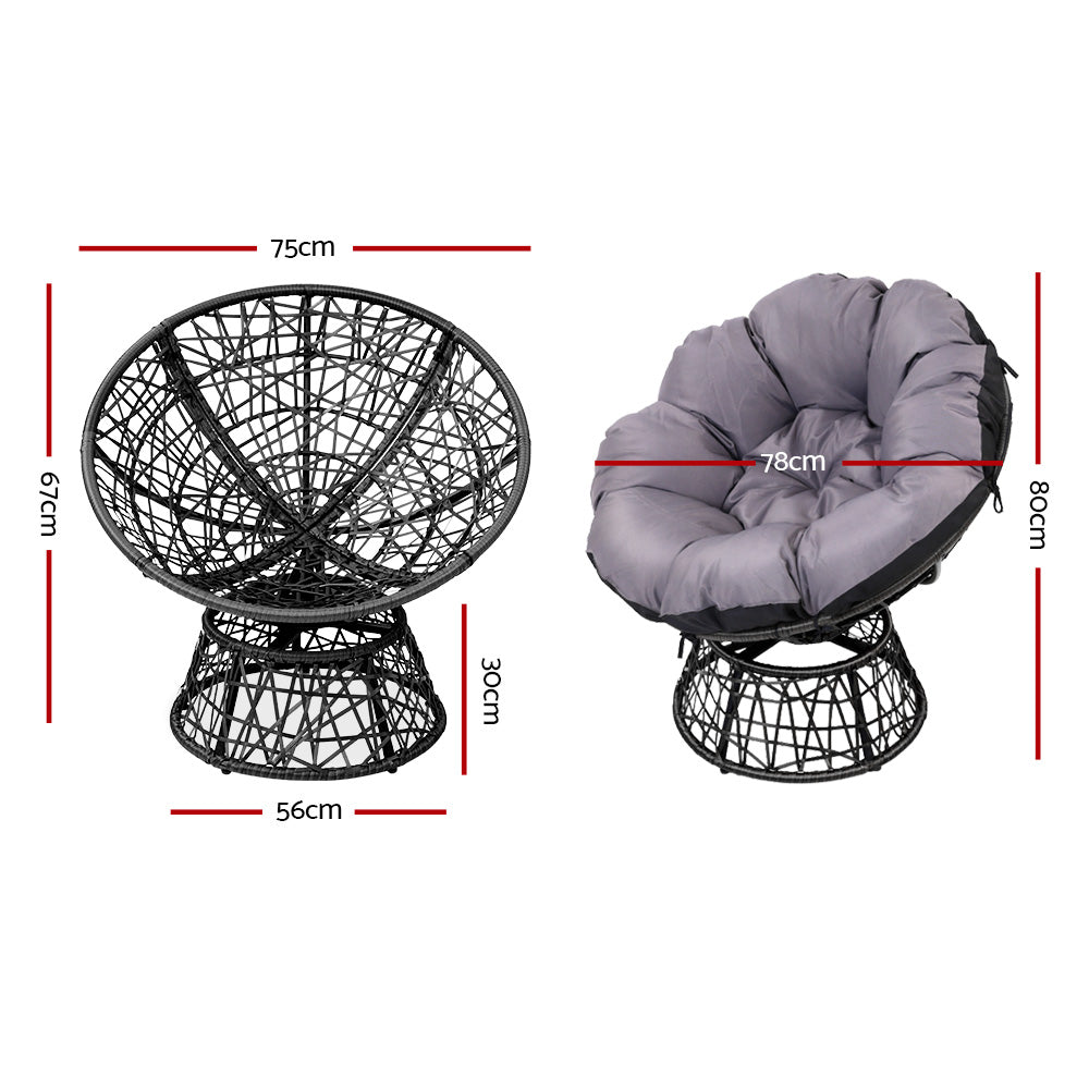 Gardeon Papasan Chair and Side Table Set- Black freeshipping - Awezingly