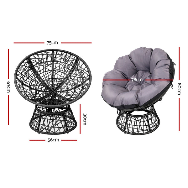 Gardeon Papasan Chair and Side Table Set- Black freeshipping - Awezingly