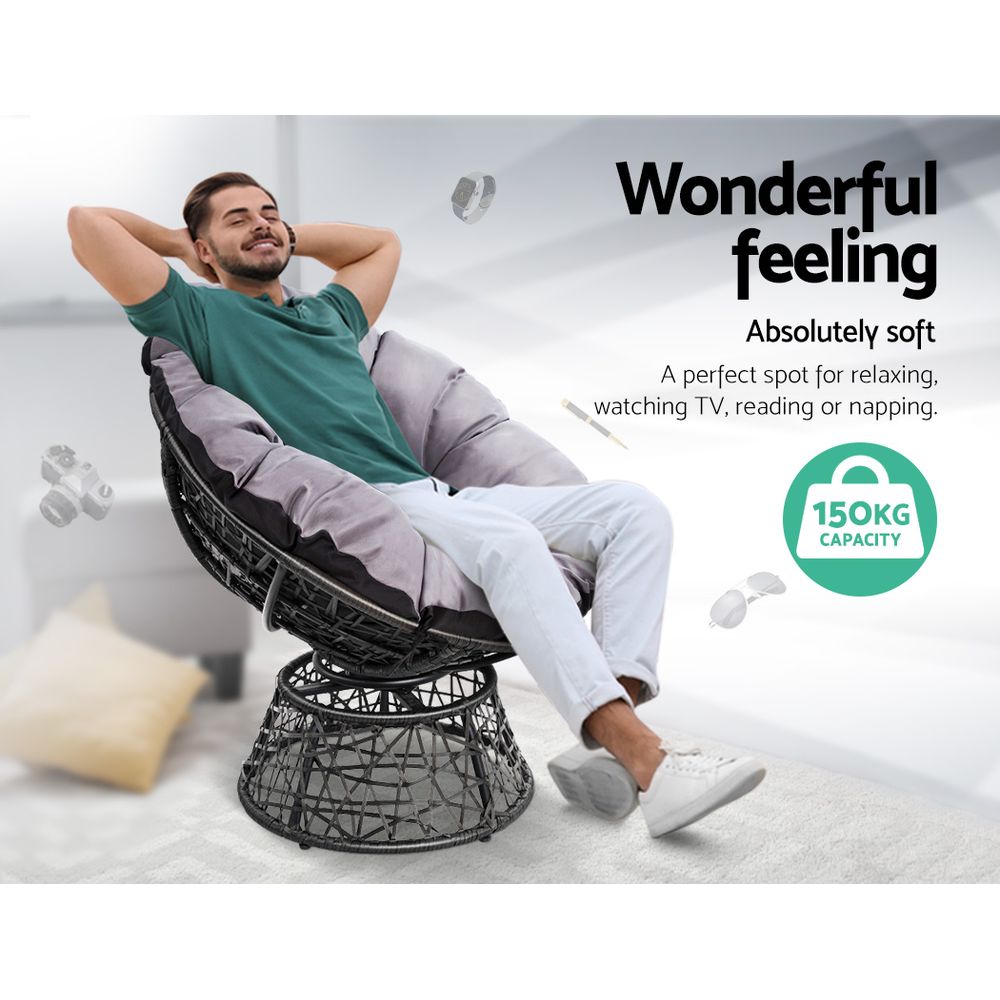 Gardeon Papasan Chair and Side Table Set- Black freeshipping - Awezingly