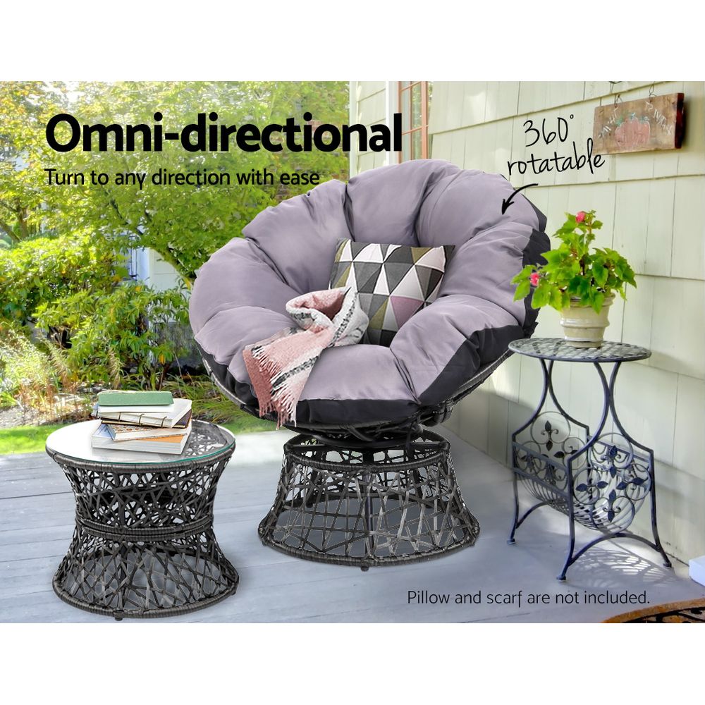 Gardeon Papasan Chair and Side Table Set- Black freeshipping - Awezingly