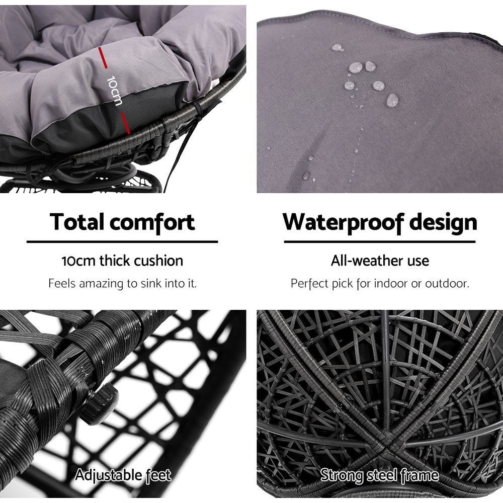 Gardeon Papasan Chair and Side Table Set- Black freeshipping - Awezingly
