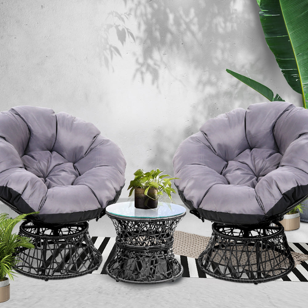 Gardeon Papasan Chair and Side Table Set- Black freeshipping - Awezingly