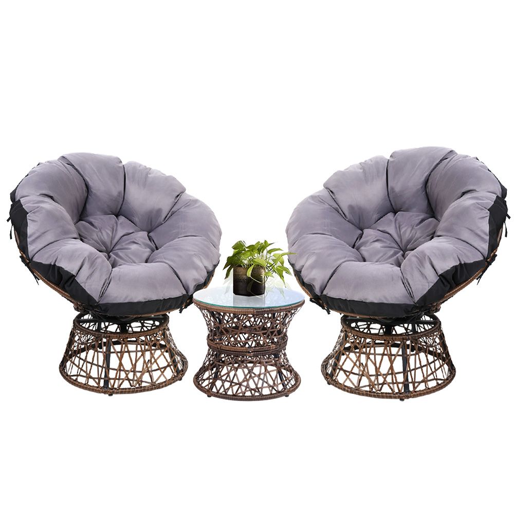 Gardeon Papasan Chair and Side Table Set-Brown freeshipping - Awezingly