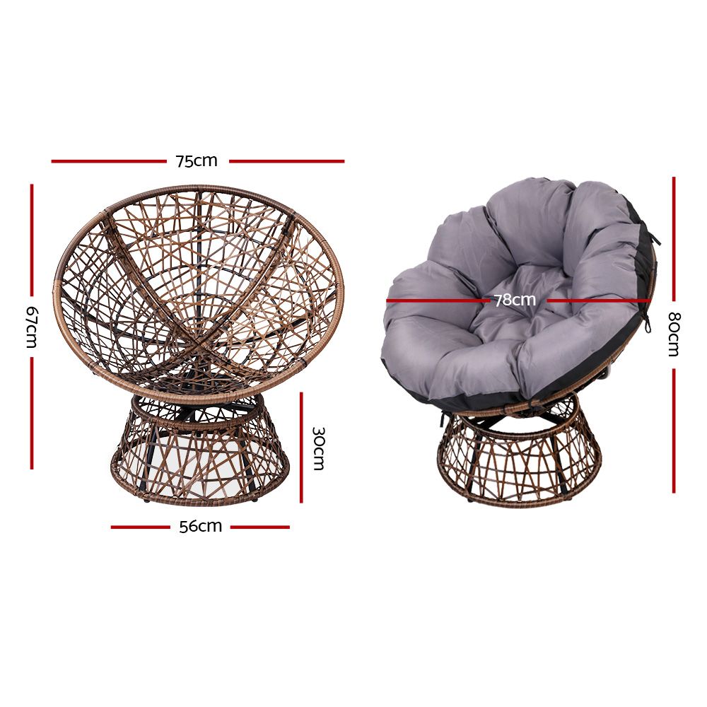 Gardeon Papasan Chair and Side Table Set-Brown freeshipping - Awezingly