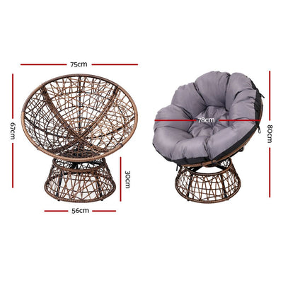 Gardeon Outdoor Lounge Setting Papasan Chairs Table Patio Furniture Wicker Brown