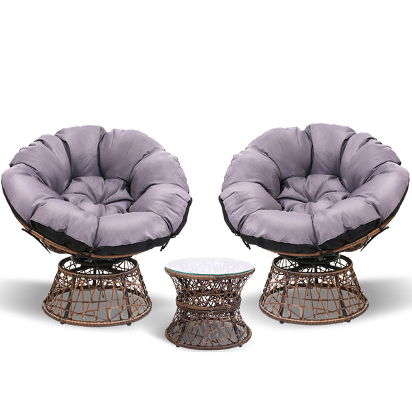 Gardeon Papasan Chair and Side Table Set-Brown freeshipping - Awezingly