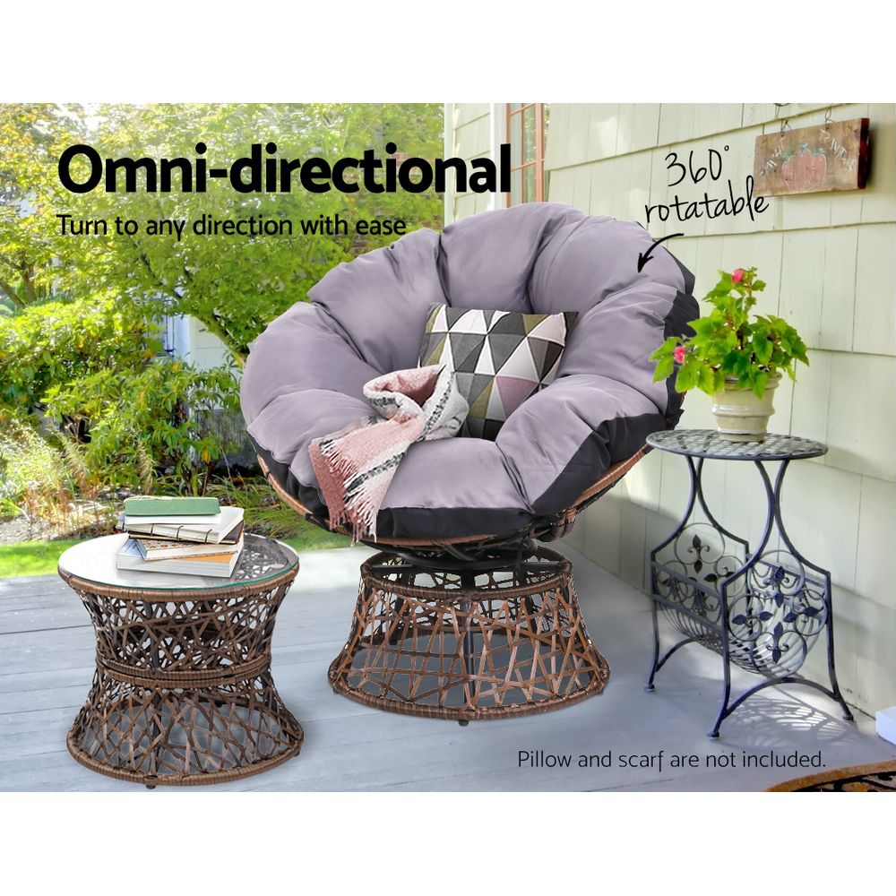 Gardeon Papasan Chair and Side Table Set-Brown freeshipping - Awezingly