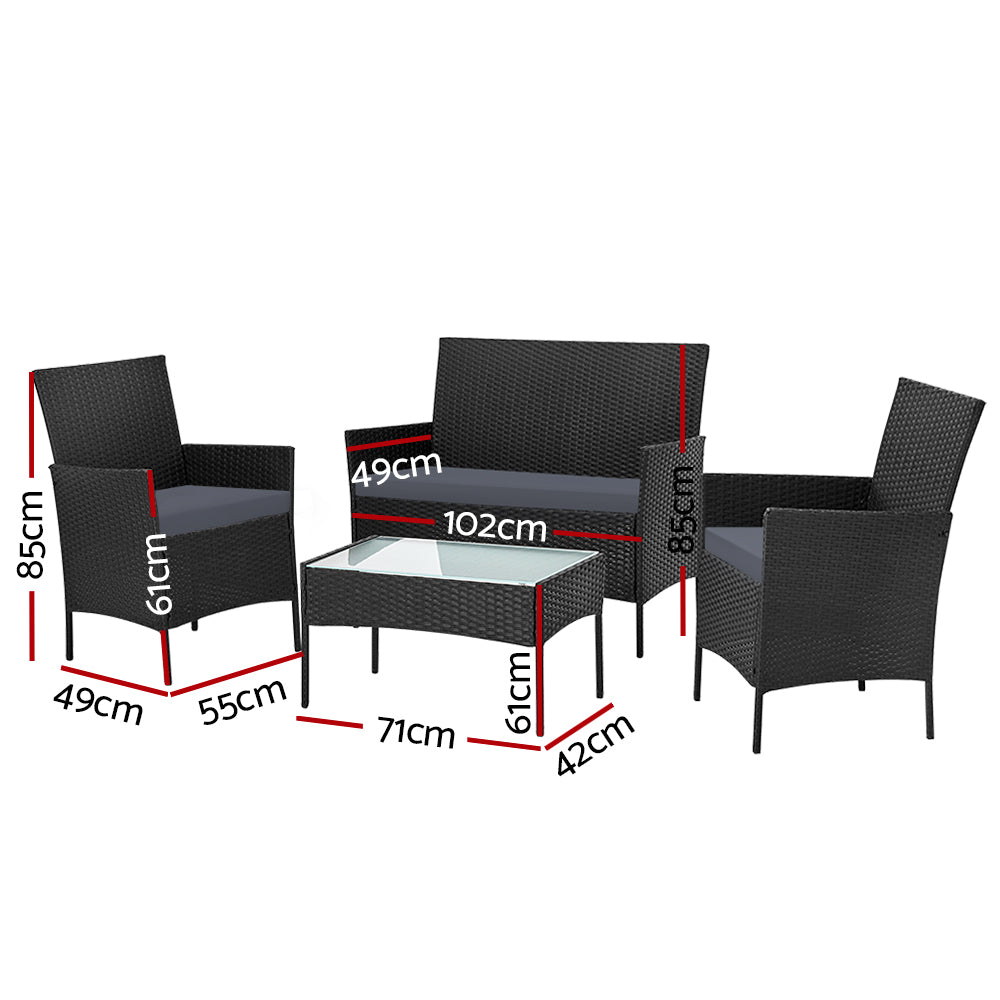 Gardeon 4-piece Wicker Outdoor Set - Black freeshipping - Awezingly