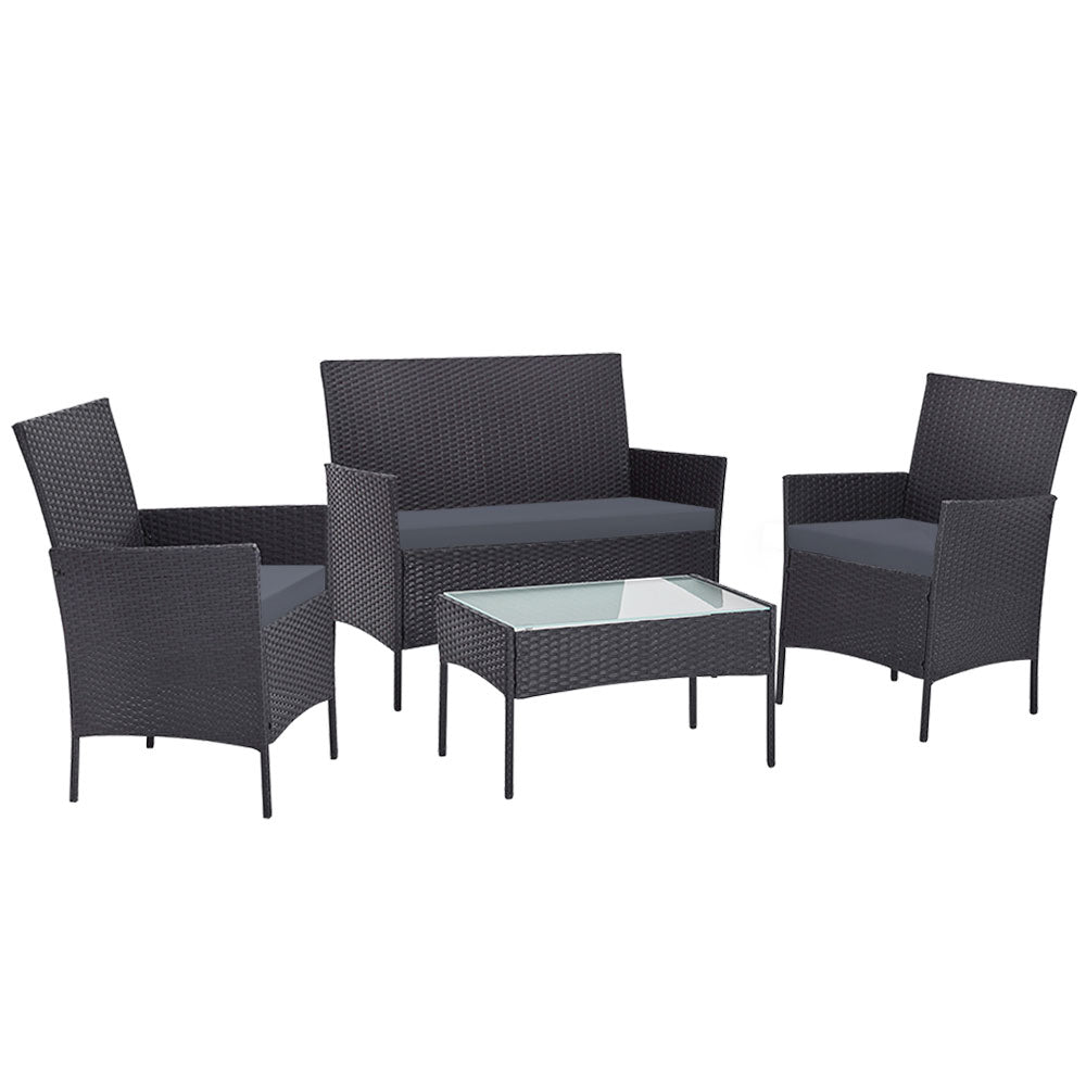 Gardeon Outdoor Furniture Rattan Set Chair Table Dark Grey 4pc freeshipping - Awezingly